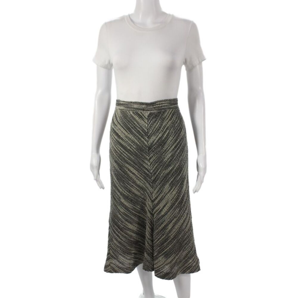Missoni Womens Trumpet Midi Skirt Black Striped 100% Wool Zip Size 48